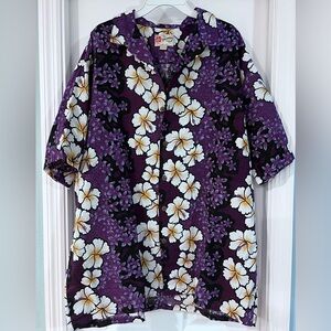 Hilo Hattie 2X Hibiscus Cotton Barkcloth Hawaiian Aloha Shirt Vintage